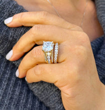 Load image into Gallery viewer, Cushion and Round Cut Moissanites Engagement Ring And Band Set In 14K Solid And Heavy Yellow Gold Wedding Bridal Set Hidden Halo Style 7.50