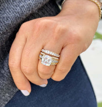 Load image into Gallery viewer, Cushion and Round Cut Moissanites Engagement Ring And Band Set In 14K Solid And Heavy Yellow Gold Wedding Bridal Set Hidden Halo Style 7.50