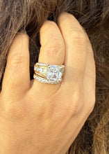 Load image into Gallery viewer, Cushion and Round Cut Moissanites Engagement Ring And Band Set In 14K Solid And Heavy Yellow Gold Wedding Bridal Set Hidden Halo Style 7.50