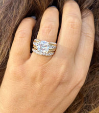 Load image into Gallery viewer, Cushion and Round Cut Moissanites Engagement Ring And Band Set In 14K Solid And Heavy Yellow Gold Wedding Bridal Set Hidden Halo Style 7.50