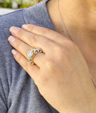 Load image into Gallery viewer, Pear Shape Moissanite And Round Cut Sides Engagement Ring Halo Style Wedding Ring Antique style Bridal Ring In 14k Solid Yellow Gold 1.70ctw