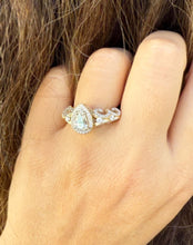 Load image into Gallery viewer, Pear Shape Moissanite And Round Cut Sides Engagement Ring Halo Style Wedding Ring Antique style Bridal Ring In 14k Solid Yellow Gold 1.70ctw