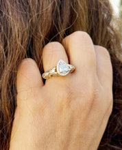 Load image into Gallery viewer, Pear Shape Moissanite And Round Cut Sides Engagement Ring Halo Style Wedding Ring Antique style Bridal Ring In 14k Solid Yellow Gold 1.70ctw