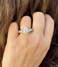 Load image into Gallery viewer, Pear Shape Moissanite And Round Cut Sides Engagement Ring Halo Style Wedding Ring Antique style Bridal Ring In 14k Solid Yellow Gold 1.70ctw