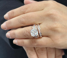 Load image into Gallery viewer, Cushion and Round Cut Moissanites Engagement Ring And Band Set In 14K Solid And Heavy Rose Gold Wedding Bridal Set Hidden Halo Style 7.50ct