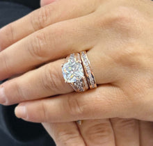 Load image into Gallery viewer, Cushion and Round Cut Moissanites Engagement Ring And Band Set In 14K Solid And Heavy Rose Gold Wedding Bridal Set Hidden Halo Style 7.50ct
