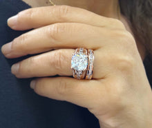 Load image into Gallery viewer, Cushion and Round Cut Moissanites Engagement Ring And Band Set In 14K Solid And Heavy Rose Gold Wedding Bridal Set Hidden Halo Style 7.50ct