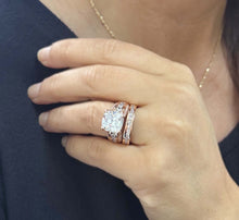 Load image into Gallery viewer, Cushion and Round Cut Moissanites Engagement Ring And Band Set In 14K Solid And Heavy Rose Gold Wedding Bridal Set Hidden Halo Style 7.50ct