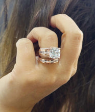 Load image into Gallery viewer, Cushion and Round Cut Moissanites Engagement Ring And Band Set In 14K Solid And Heavy Rose Gold Wedding Bridal Set Hidden Halo Style 7.50ct