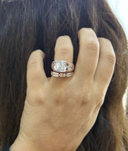Load image into Gallery viewer, Cushion and Round Cut Moissanites Engagement Ring And Band Set In 14K Solid And Heavy Rose Gold Wedding Bridal Set Hidden Halo Style 7.50ct