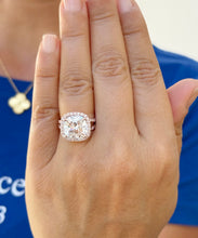 Load image into Gallery viewer, Cushion Cut and Round Cut Sides Simulated Diamonds Engagement Ring 14K Solid Rose Gold Halo Split Shank Design Wedding Bridal Ring 7.70ctw