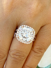 Load image into Gallery viewer, Cushion Cut and Round Cut Sides Simulated Diamonds Engagement Ring 14K Solid Rose Gold Halo Split Shank Design Wedding Bridal Ring 7.70ctw