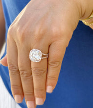 Load image into Gallery viewer, Cushion Cut and Round Cut Sides Simulated Diamonds Engagement Ring 14K Solid Rose Gold Halo Split Shank Design Wedding Bridal Ring 7.70ctw