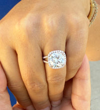 Load image into Gallery viewer, Cushion Cut and Round Cut Sides Simulated Diamonds Engagement Ring 14K Solid Rose Gold Halo Split Shank Design Wedding Bridal Ring 7.70ctw