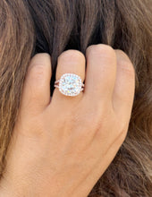 Load image into Gallery viewer, Cushion Cut and Round Cut Sides Simulated Diamonds Engagement Ring 14K Solid Rose Gold Halo Split Shank Design Wedding Bridal Ring 7.70ctw