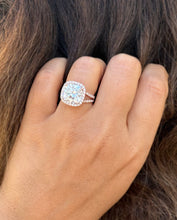 Load image into Gallery viewer, Cushion Cut and Round Cut Sides Simulated Diamonds Engagement Ring 14K Solid Rose Gold Halo Split Shank Design Wedding Bridal Ring 7.70ctw