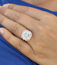 Load image into Gallery viewer, Cushion Cut and Round Cut Sides Simulated Diamonds Engagement Ring 14K Solid Rose Gold Halo Split Shank Design Wedding Bridal Ring 7.70ctw