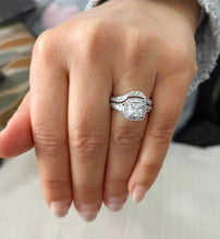 Load image into Gallery viewer, Princess Cut And Round Cut Sides Moissanites Engagement Ring And Matching Band Wedding Set Halo Bridal Set 14K Solid White Gold 2.50ctw