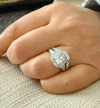 Load image into Gallery viewer, Princess Cut And Round Cut Sides Moissanites Engagement Ring And Matching Band Wedding Set Halo Bridal Set 14K Solid White Gold 2.50ctw