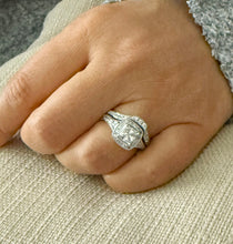 Load image into Gallery viewer, Princess Cut And Round Cut Sides Moissanites Engagement Ring And Matching Band Wedding Set Halo Bridal Set 14K Solid White Gold 2.50ctw