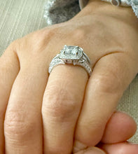 Load image into Gallery viewer, Princess Cut And Round Cut Sides Moissanites Engagement Ring And Matching Band Wedding Set Halo Bridal Set 14K Solid White Gold 2.50ctw