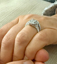 Load image into Gallery viewer, Princess Cut And Round Cut Sides Moissanites Engagement Ring And Matching Band Wedding Set Halo Bridal Set 14K Solid White Gold 2.50ctw