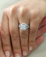Load image into Gallery viewer, Princess Cut And Round Cut Sides Moissanites Engagement Ring And Matching Band Wedding Set Halo Bridal Set 14K Solid White Gold 2.50ctw