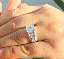 Load image into Gallery viewer, Cushion Cut and Round Cut Moissanites Engagement Ring Hidden Halo Design Wedding Ring Set In 14K Solid Heavy White Gold Bridal Ring 5.50ctw