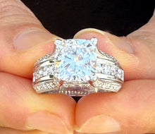 Load image into Gallery viewer, Cushion Cut and Round Cut Moissanites Engagement Ring Hidden Halo Design Wedding Ring Set In 14K Solid Heavy White Gold Bridal Ring 5.50ctw