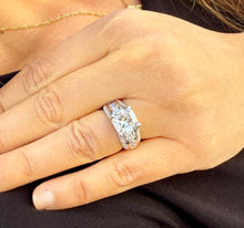 Load image into Gallery viewer, Cushion Cut and Round Cut Moissanites Engagement Ring Hidden Halo Design Wedding Ring Set In 14K Solid Heavy White Gold Bridal Ring 5.50ctw