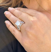 Load image into Gallery viewer, Cushion Cut and Round Cut Moissanites Engagement Ring Hidden Halo Design Wedding Ring Set In 14K Solid Heavy White Gold Bridal Ring 5.50ctw