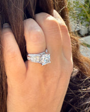 Load image into Gallery viewer, Cushion Cut and Round Cut Moissanites Engagement Ring Hidden Halo Design Wedding Ring Set In 14K Solid Heavy White Gold Bridal Ring 5.50ctw