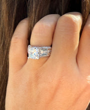 Load image into Gallery viewer, Cushion Cut and Round Cut Moissanites Engagement Ring Hidden Halo Design Wedding Ring Set In 14K Solid Heavy White Gold Bridal Ring 5.50ctw