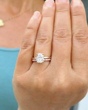 Load image into Gallery viewer, Elongated Cushion Cut Moissanite Engagement Ring And Matching Band Set In 14K Solid Rose Gold Four Prong Wedding Ring And Band 3.20ctw