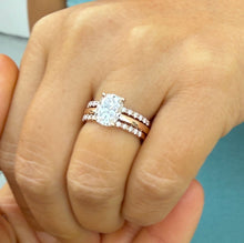 Load image into Gallery viewer, Elongated Cushion Cut Moissanite Engagement Ring And Two Matching Bands Set In 14K Solid Rose Gold Four Prong Wedding Ring And Band 3.40ctw