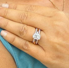 Load image into Gallery viewer, Elongated Cushion Cut Moissanite Engagement Ring And Two Matching Bands Set In 14K Solid Rose Gold Four Prong Wedding Ring And Band 3.40ctw