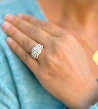 Load image into Gallery viewer, Round Cut Diamond Engagement Ring And Matching Band Three Stone Style IGI Certified 14k Solid Yellow Gold Halo Bridal Wedding set 2.45ctw