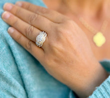 Load image into Gallery viewer, Round Cut Diamond Engagement Ring And Matching Band Three Stone Style IGI Certified 14k Solid Yellow Gold Halo Bridal Wedding set 2.45ctw