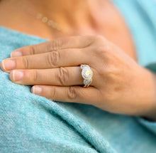 Load image into Gallery viewer, Round Cut Diamond Engagement Ring And Matching Band Three Stone Style IGI Certified 14k Solid Yellow Gold Halo Bridal Wedding set 2.45ctw