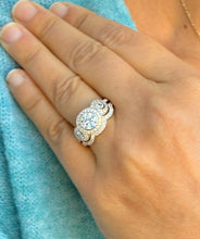 Load image into Gallery viewer, Round Cut Diamond Engagement Ring And Matching Band Three Stone Style IGI Certified 14k Solid Yellow Gold Halo Bridal Wedding set 2.45ctw