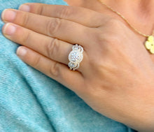 Load image into Gallery viewer, Round Cut Diamond Engagement Ring And Matching Band Three Stone Style IGI Certified 14k Solid Yellow Gold Halo Bridal Wedding set 2.45ctw