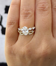 Load image into Gallery viewer, Oval Cut Simulated Diamonds And Round And Marquise Cut Sides Engagement Ring And Matching Band Wedding Set 2.50ctw In 14K Solid Yellow Gold
