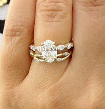 Load image into Gallery viewer, Oval Cut Simulated Diamonds And Round And Marquise Cut Sides Engagement Ring And Matching Band Wedding Set 2.50ctw In 14K Solid Yellow Gold