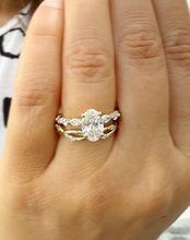 Load image into Gallery viewer, Oval Cut Simulated Diamonds And Round And Marquise Cut Sides Engagement Ring And Matching Band Wedding Set 2.50ctw In 14K Solid Yellow Gold