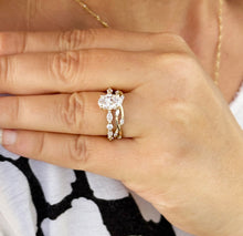 Load image into Gallery viewer, Oval Cut Simulated Diamonds And Round And Marquise Cut Sides Engagement Ring And Matching Band Wedding Set 2.50ctw In 14K Solid Yellow Gold