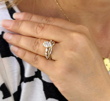 Load image into Gallery viewer, Oval Cut Simulated Diamonds And Round And Marquise Cut Sides Engagement Ring And Matching Band Wedding Set 2.50ctw In 14K Solid Yellow Gold