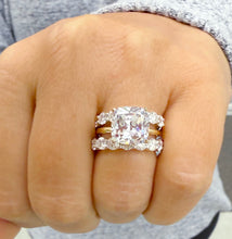 Load image into Gallery viewer, Cushion Cut and Round Cut Sides Simulated Diamonds Engagement Ring And Two Matching Bands 14K Solid Yellow Gold Wedding Ring Bridal 7.50ctw