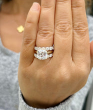 Load image into Gallery viewer, Cushion Cut and Round Cut Sides Simulated Diamonds Engagement Ring And Two Matching Bands 14K Solid Yellow Gold Wedding Ring Bridal 7.50ctw