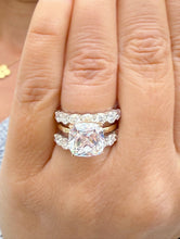 Load image into Gallery viewer, Cushion Cut and Round Cut Sides Simulated Diamonds Engagement Ring And Two Matching Bands 14K Solid Yellow Gold Wedding Ring Bridal 7.50ctw