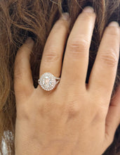 Load image into Gallery viewer, Oval Shape and Round Cut Sides Simulated Diamonds Engagement Ring Double Halo Wedding Ring Split Shank Bridal Ring 14K Solid Rose Gold 2.80ctw